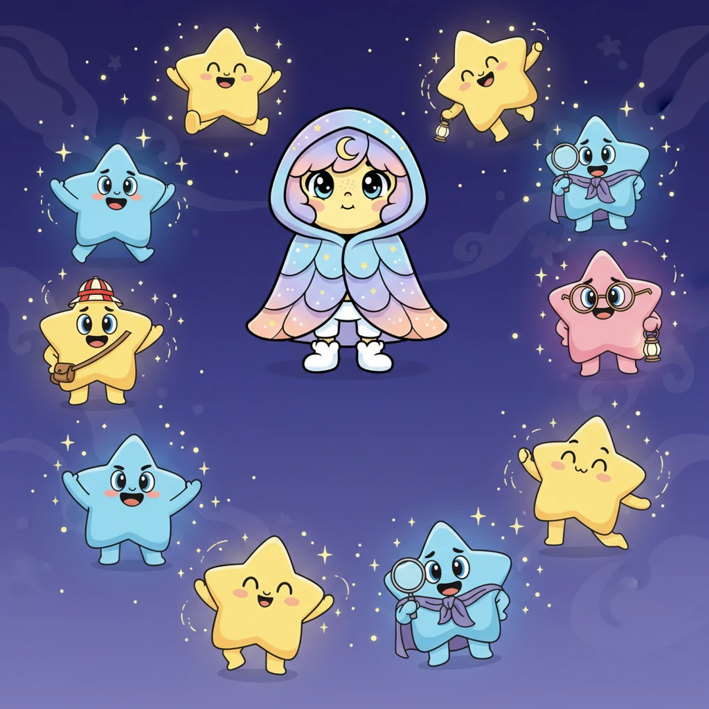As Lumi fully appeared, the entire sky erupted in a joyful chorus of twinkles and cheers. The stars danced with renewed energy, their lights sparkling brighter than ever before, celebrating their friend's return. The night felt whole and happy once more.