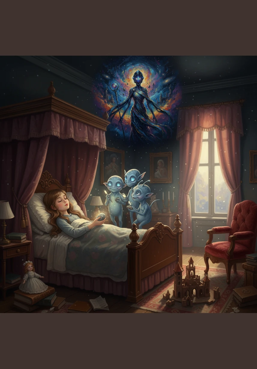 Back in her room, Eva placed the glowing star-seed on her nightstand, where it cast a soft light across her drawings of the galaxy. She drifted off to sleep with a smile, knowing that no matter how far away they were, her cosmic friends were looking back at Earth.