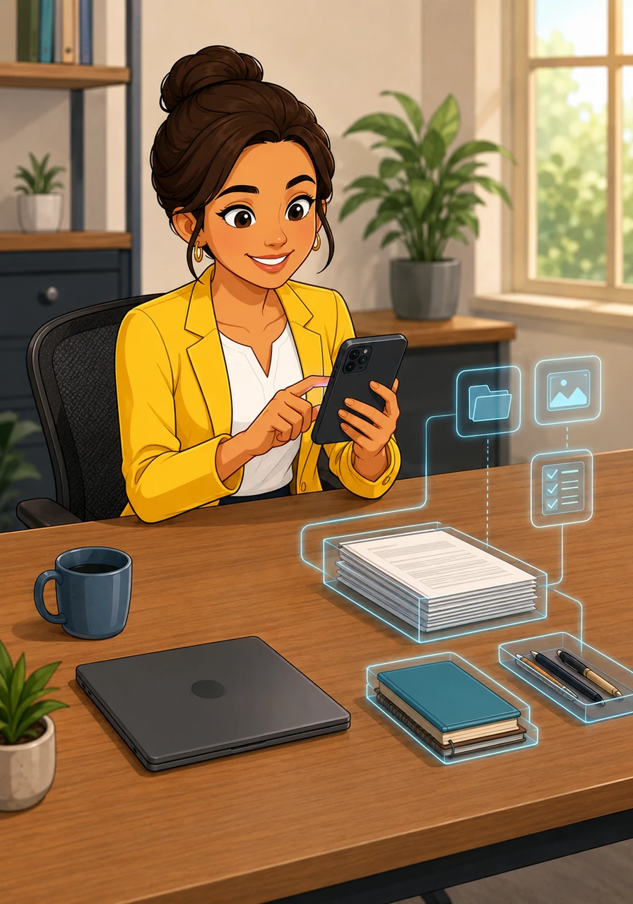 What once took hours to organize was now completed in a fraction of the time. Karla used an AI-powered organizing app that allowed her to find anything with a single click. Her once-cluttered desk began to look spacious and efficient, reflecting her new, streamlined approach.