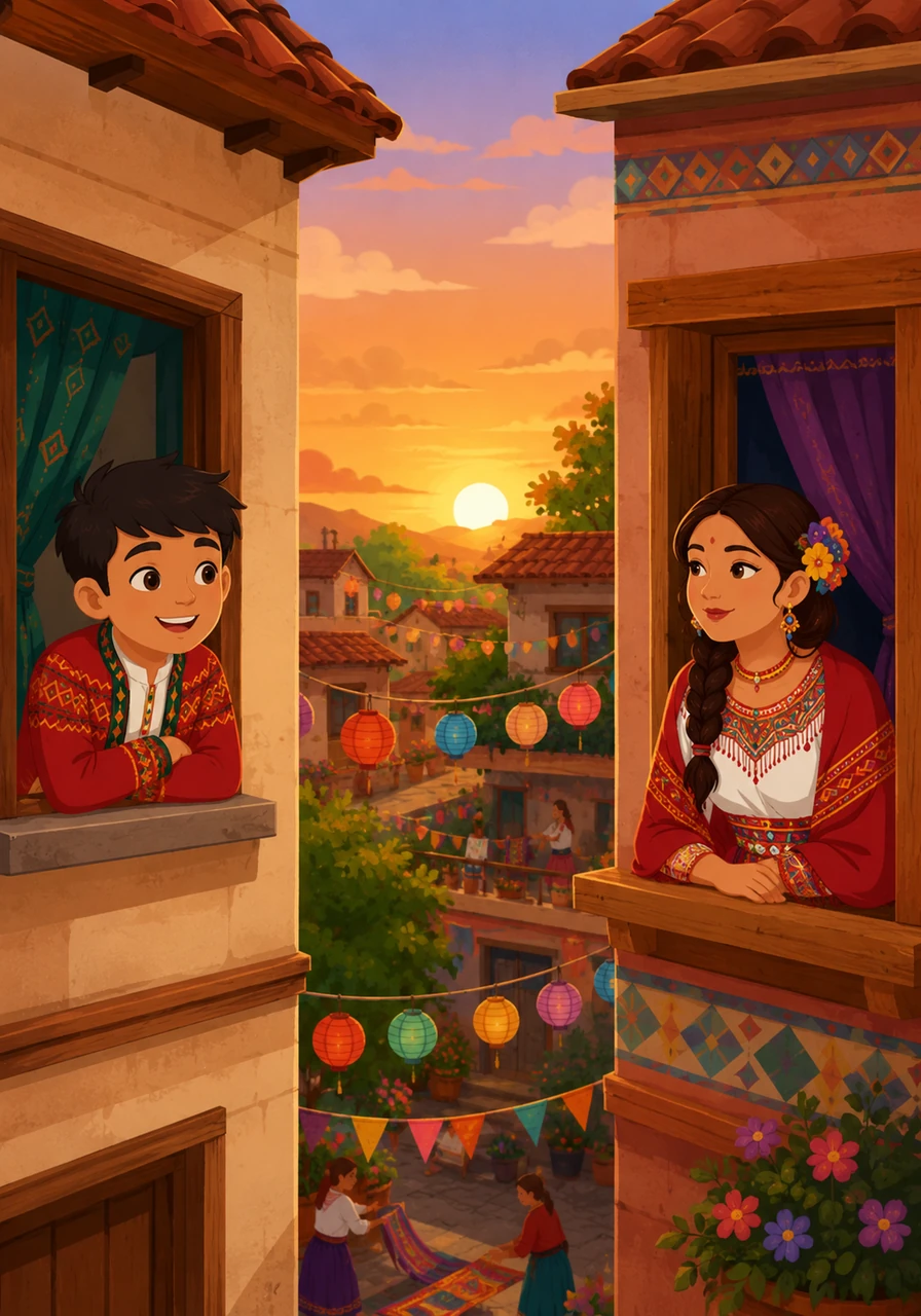 Leo and Maya look out their windows as the sun begins to set, feeling a familiar excitement stirring in their neighborhood. Even though their families are preparing for different days, the air feels charged with the same magical anticipation and a sense that something special is about to begin.