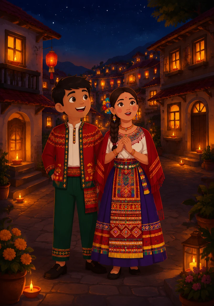 As darkness falls, tiny flames begin to flicker in every window and doorway across the street. Whether it is a single candle, a string of paper lanterns, or a glowing hearth, the light serves as a universal symbol of hope, guidance, and warmth against the night.