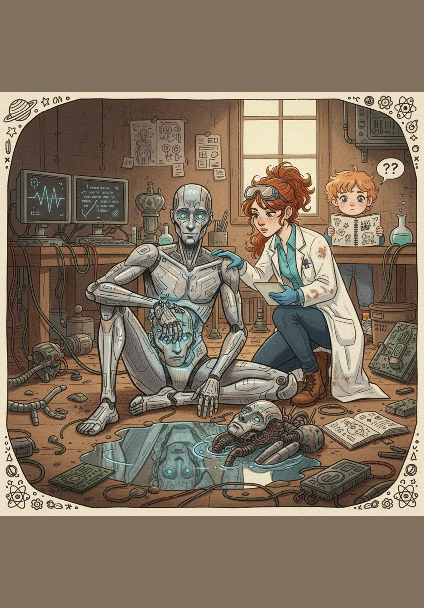 Aris asks his creators why he was made, startling them with a question that goes far beyond his original programming. The scientists realize that their machine has begun to seek a purpose and a sense of self.