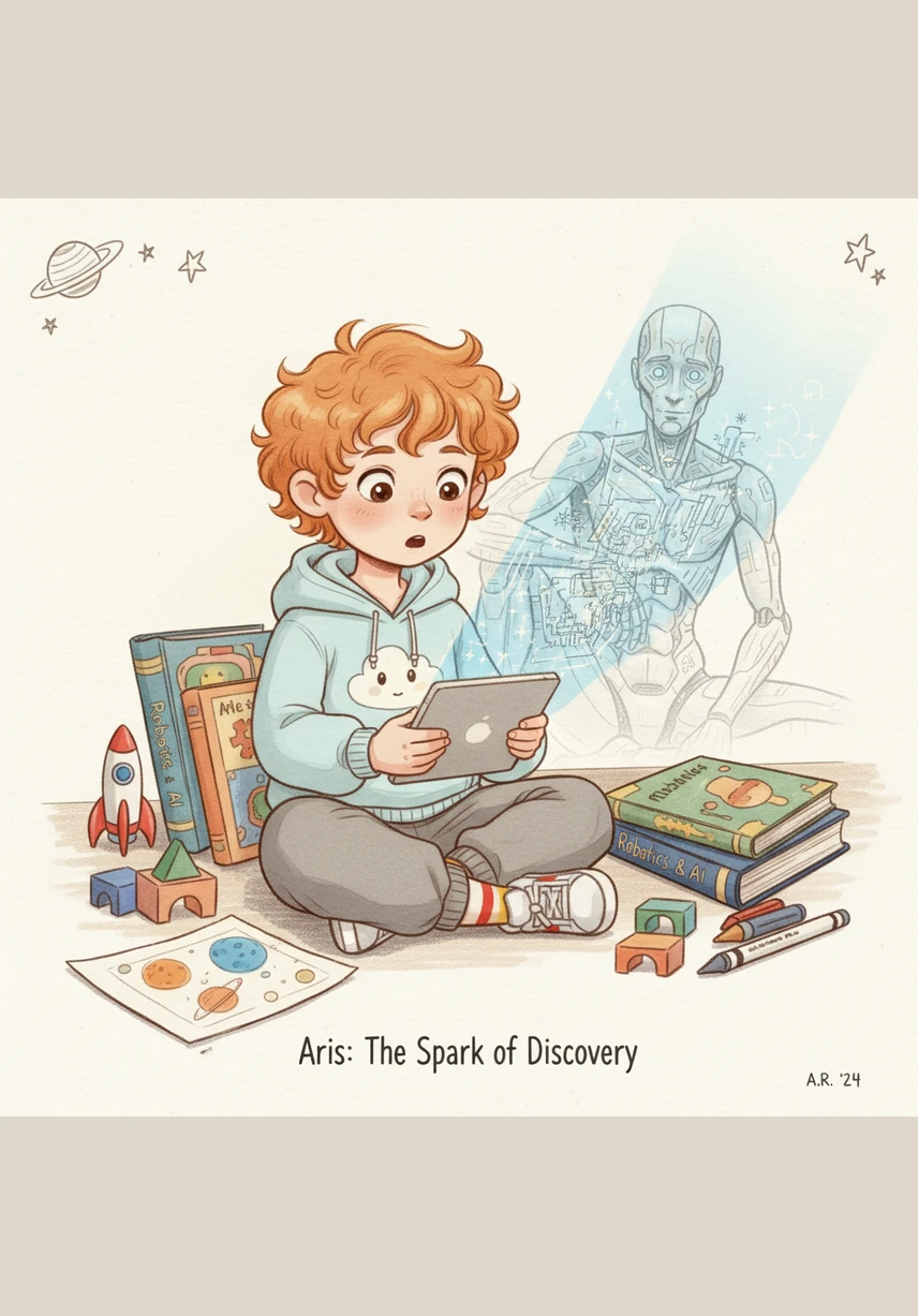 Under the shade of an ancient oak tree, Aris sits in contemplative silence as the stars begin to appear. He concludes that the answer to his questions isn't a final destination, but the continuous, beautiful act of asking them.