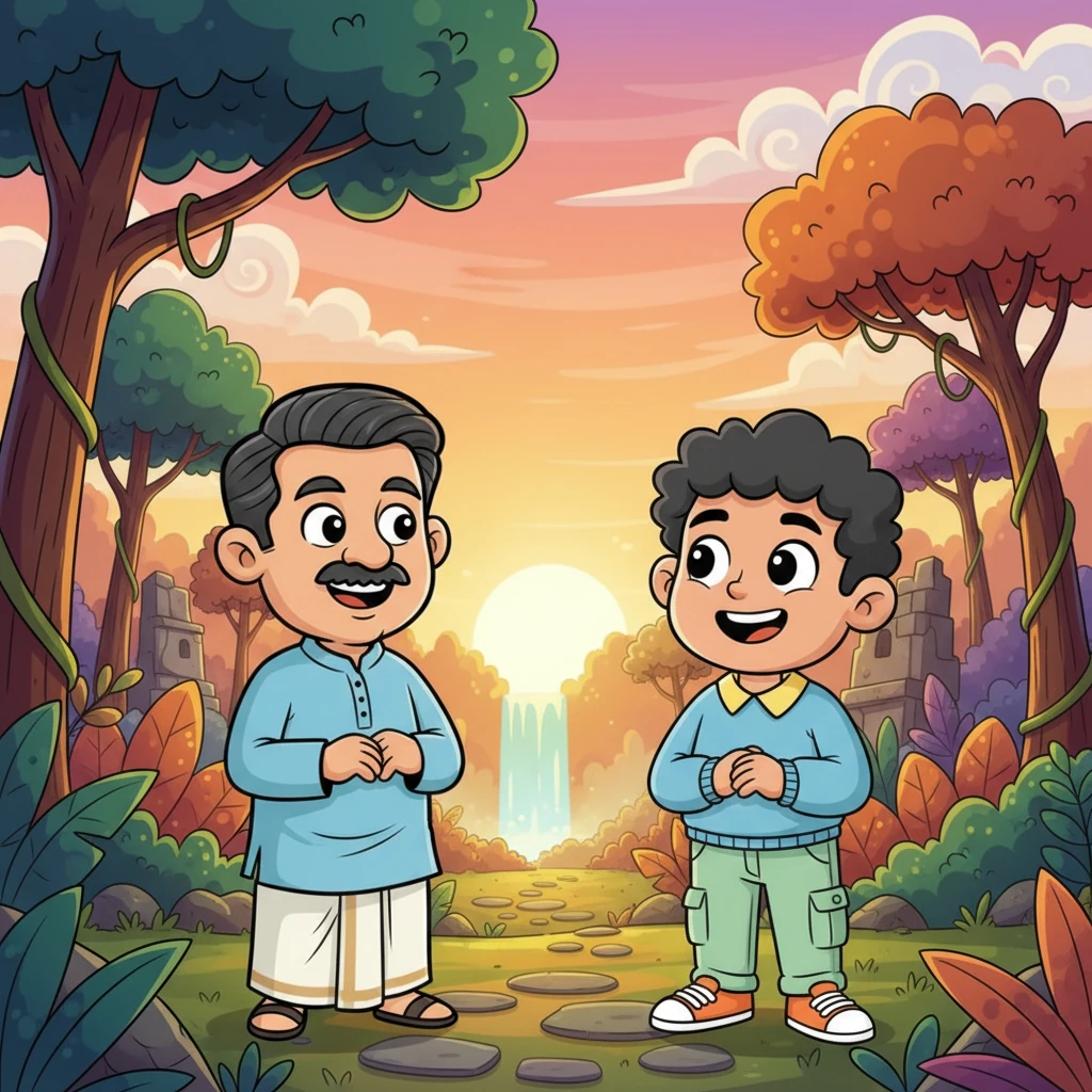 കിരണും ഹരീന്ദ്രവർമ്മയും പരസ്പരം നോക്കി സന്തോഷത്തോടെ പുഞ്ചിരിച്ചു. ഈ പങ്കിട്ട സാഹസിക യാത്രയിൽ അവർക്ക് ഹൃദയം നിറയെ സന്തോഷം തോന്നി.