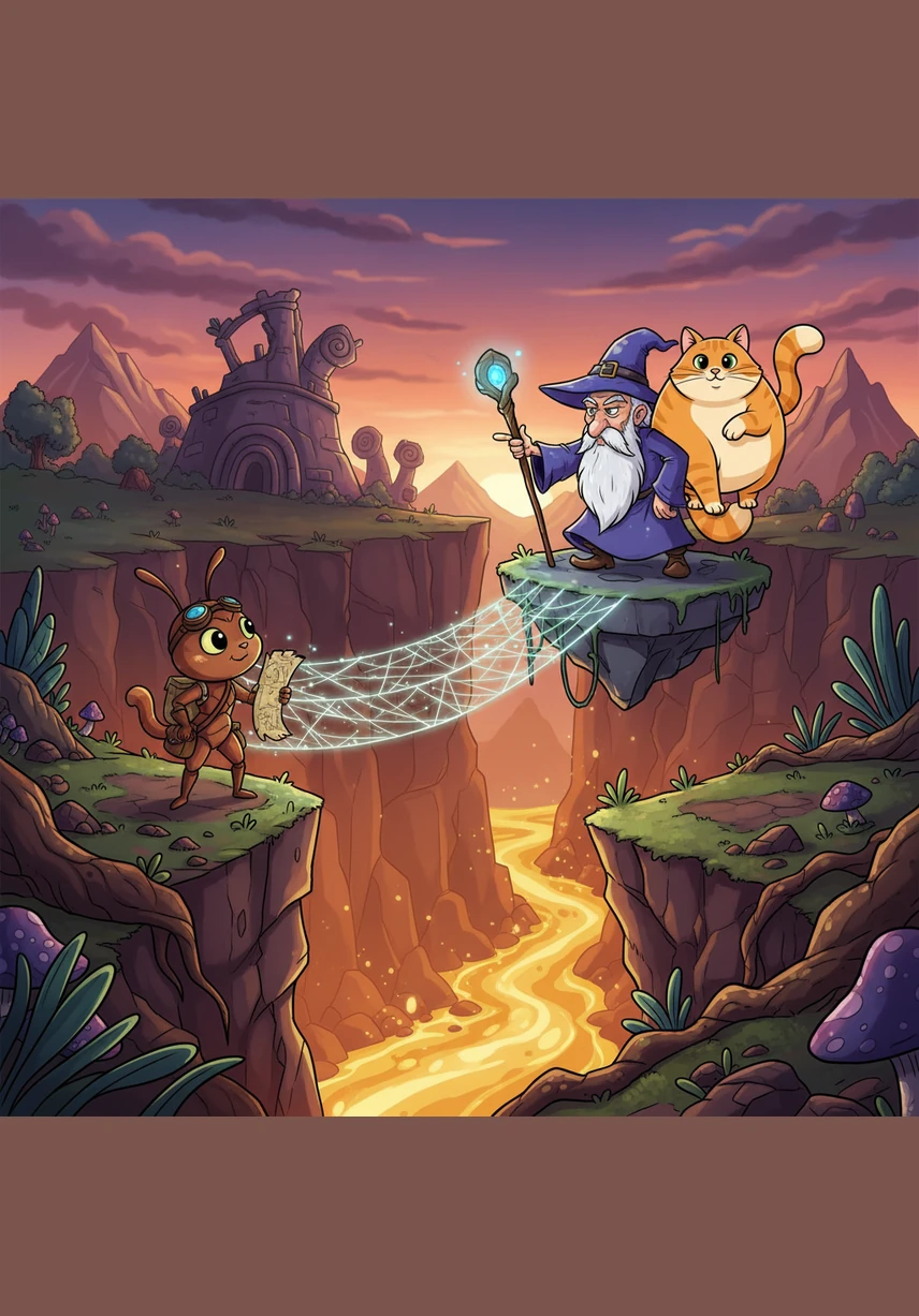 Along the way, Annie encounters a very fat ginger cat sleeping soundly on a colorful woven mat. The cat's long tail twitches slightly in the warm afternoon breeze.