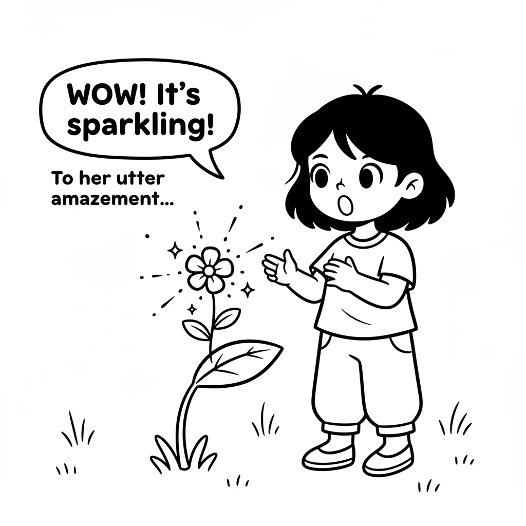 To her utter amazement, the little drawn flower began to sparkle! It shimmered, lifted off the leaf, and floated gently in the air, a real, bright blo