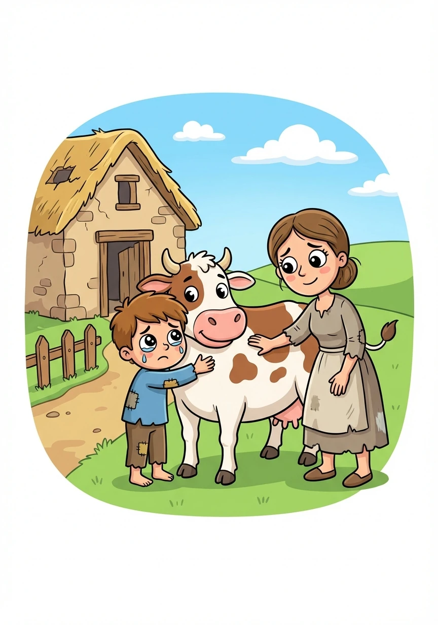 Jack and his mother were very poor. They had to sell their beloved cow, Milky-White, to buy food.