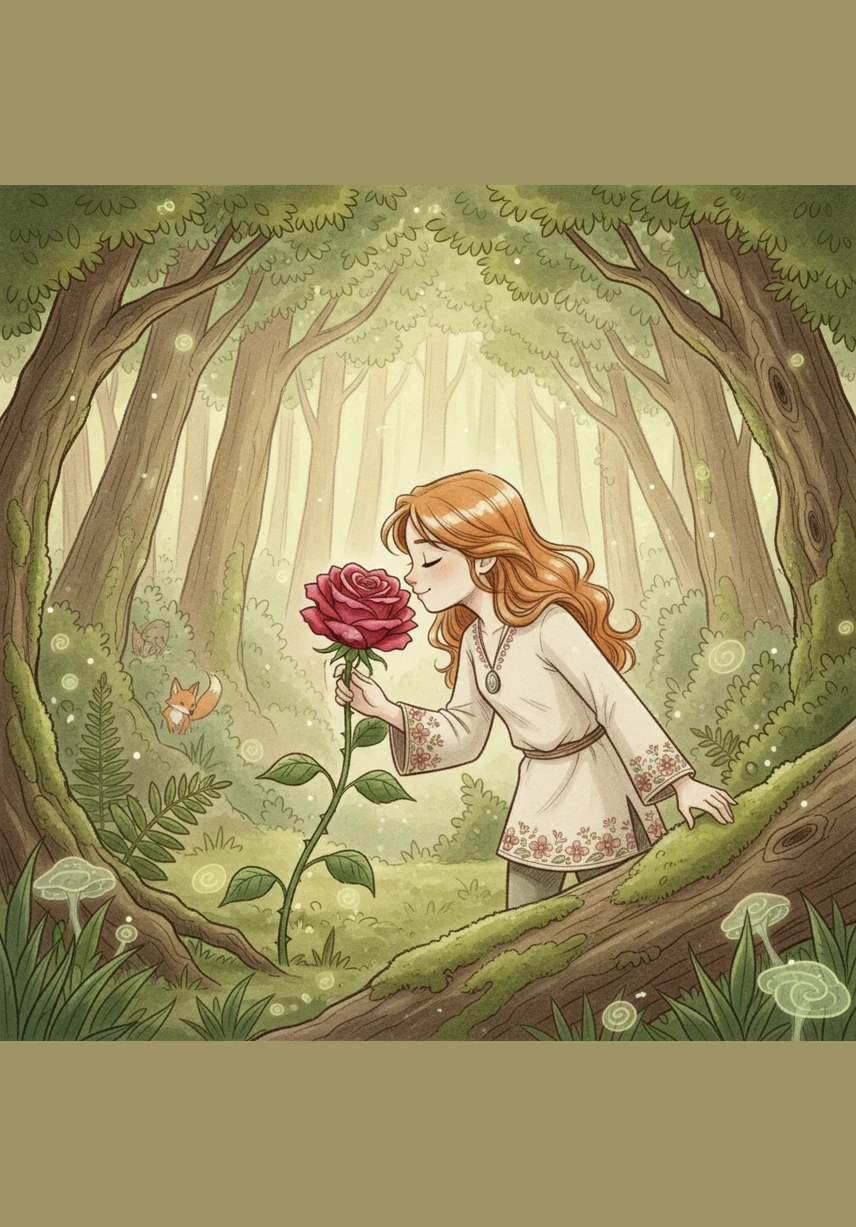 As Lily leaned in to smell the flower, a soft, melodic voice whispered her name from between the petals. The rose gently unfurled, revealing a tiny, glowing heart that pulsed like a rhythmic heartbeat in the sunlight.