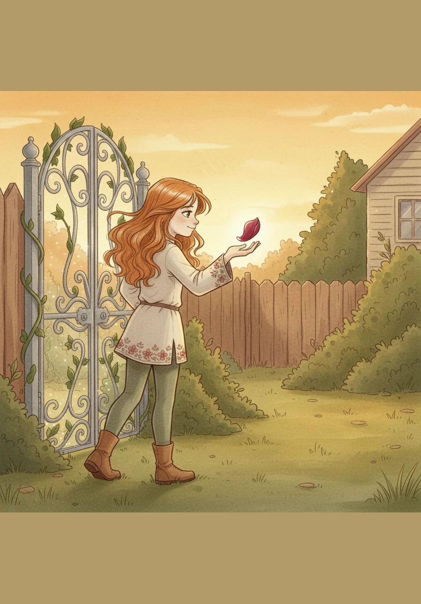 As the sun began to set, Lily stepped back through the silver gate and returned to her grandmother's quiet backyard. In her hand, she held a single glowing petal, a precious promise that the magical world would always be there as long as she believed.
