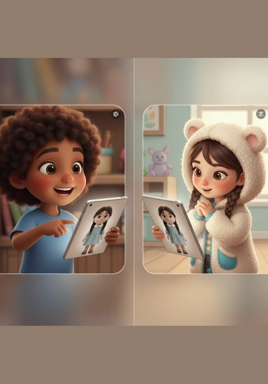 تنضم آية وميسر إلى اللقاء الرقمي، وتتبادلان الابتسامات الخجولة رغم ضجيج العالم الموحش في الخارج، بينما ترفع المعلمة نصرة لوحة مرسومة لشمس مشرقة تملأ غرفهن الافتراضية دفئاً.