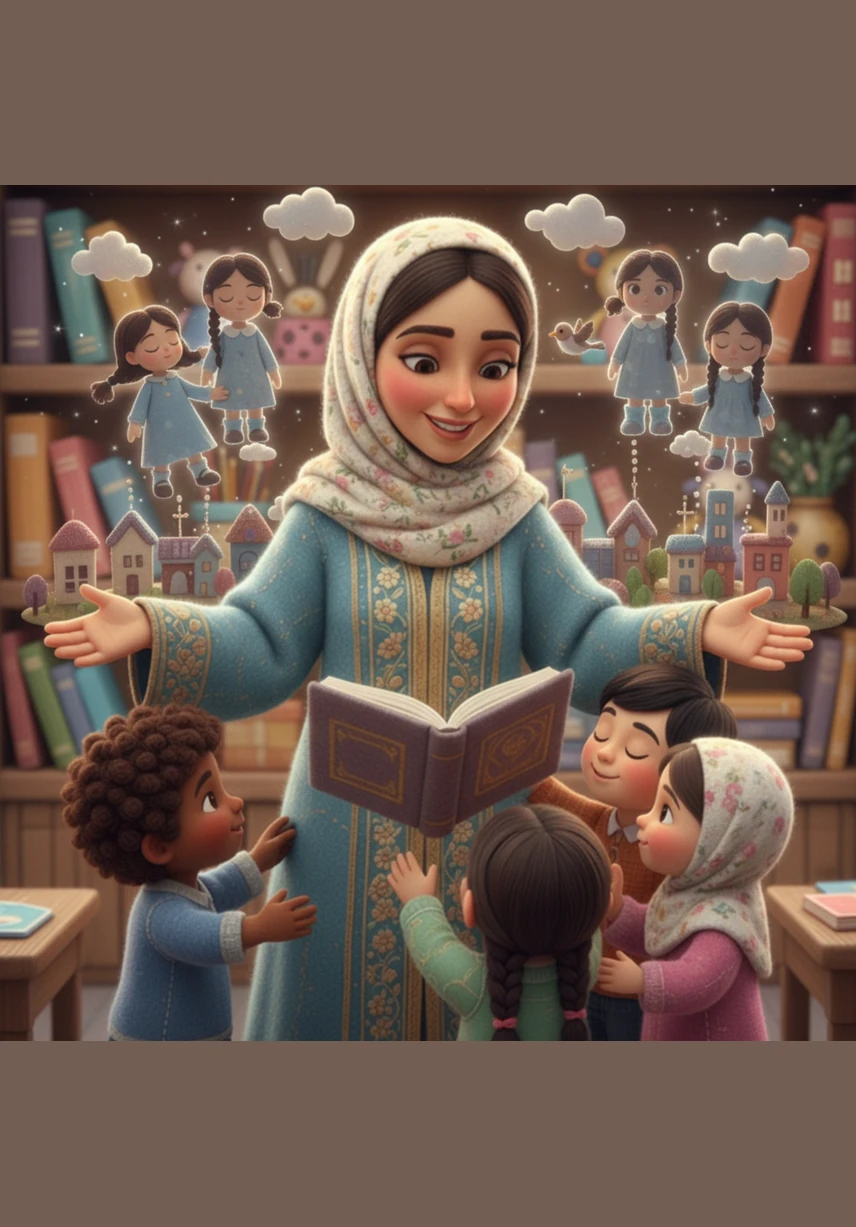 تقرأ المعلمة نصرة قصيدة قصيرة عن عصفور شجاع يحلق عالياً فوق الغيوم، فتغمض البنات عيونهن ويتخيلن أنفسهن يحلقن معاً كفريق واحد فوق مدينتهن، بعيداً عن كل خوف وألم.