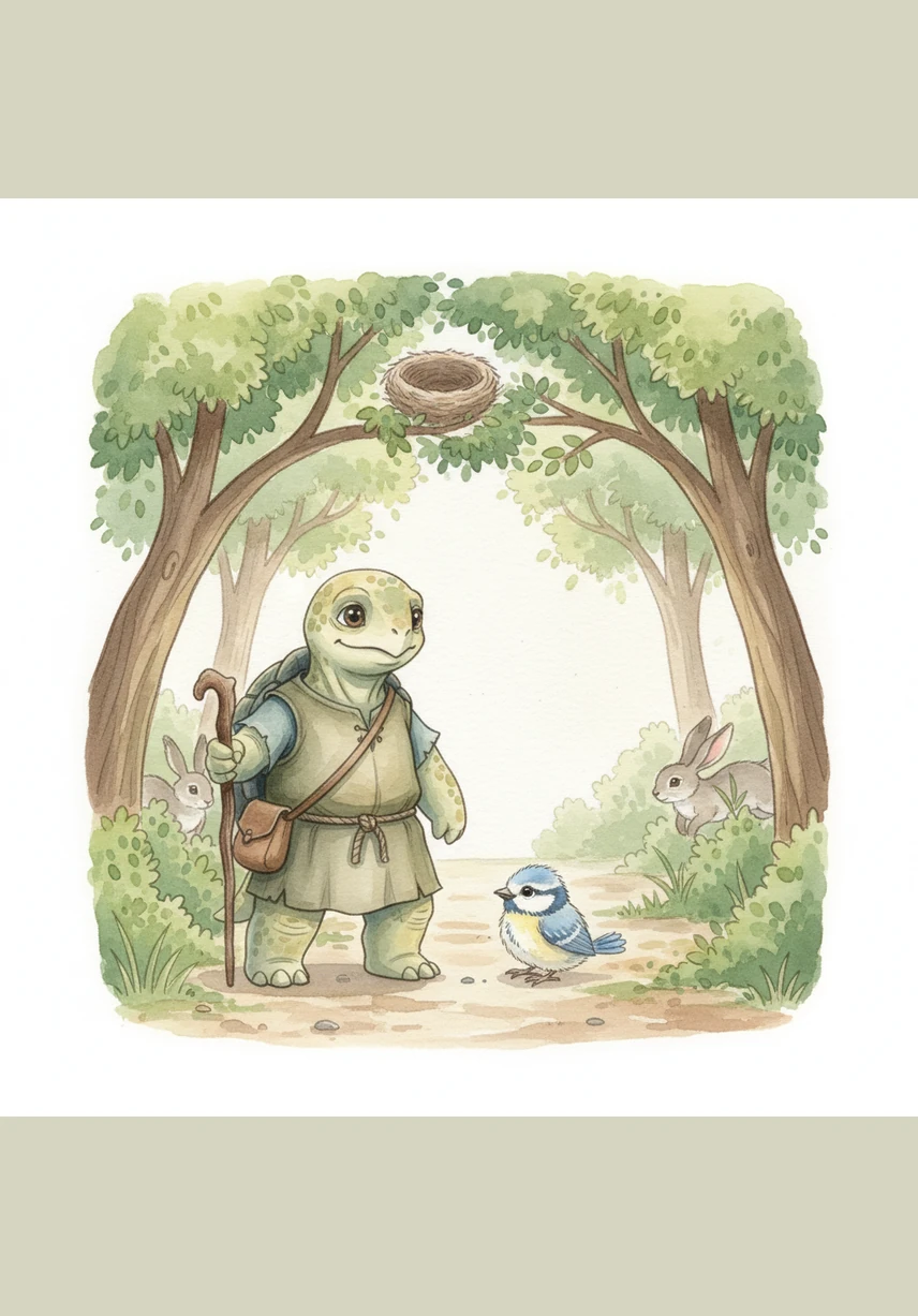 As Frank poked along the trail, he noticed a tiny, shivering bird chirping sadly on the dirt path. The little bird had fallen from its cozy nest, which was perched high up in the safety of a leafy tree branch.