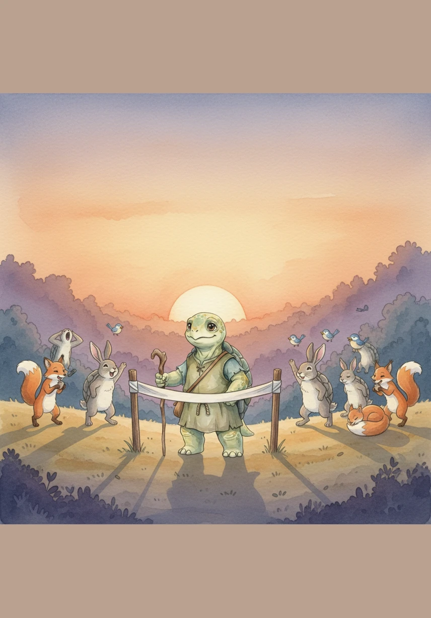 By the time Frank reached the finish line, the sun was beginning to set and he was the very last one to arrive. Even though he didn't win a trophy, Frank held his head high and felt a wonderful sense of pride deep in his heart.