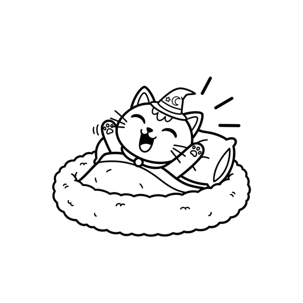 Luna the cat woke up with a soft yawn. She stretched her paws towards the morning sunbeam. Her cozy bed felt warm and safe, a perfect start to a day.