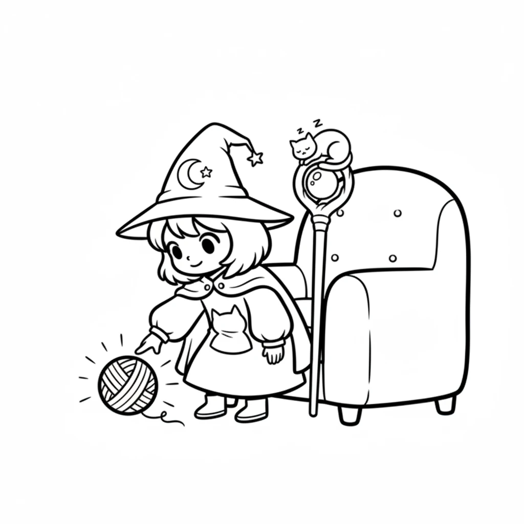 Suddenly, a shimmering ball of yarn rolled from under the armchair. It glowed with soft, rainbow colors. Luna's eyes widened with curiosity as she gently tapped it.