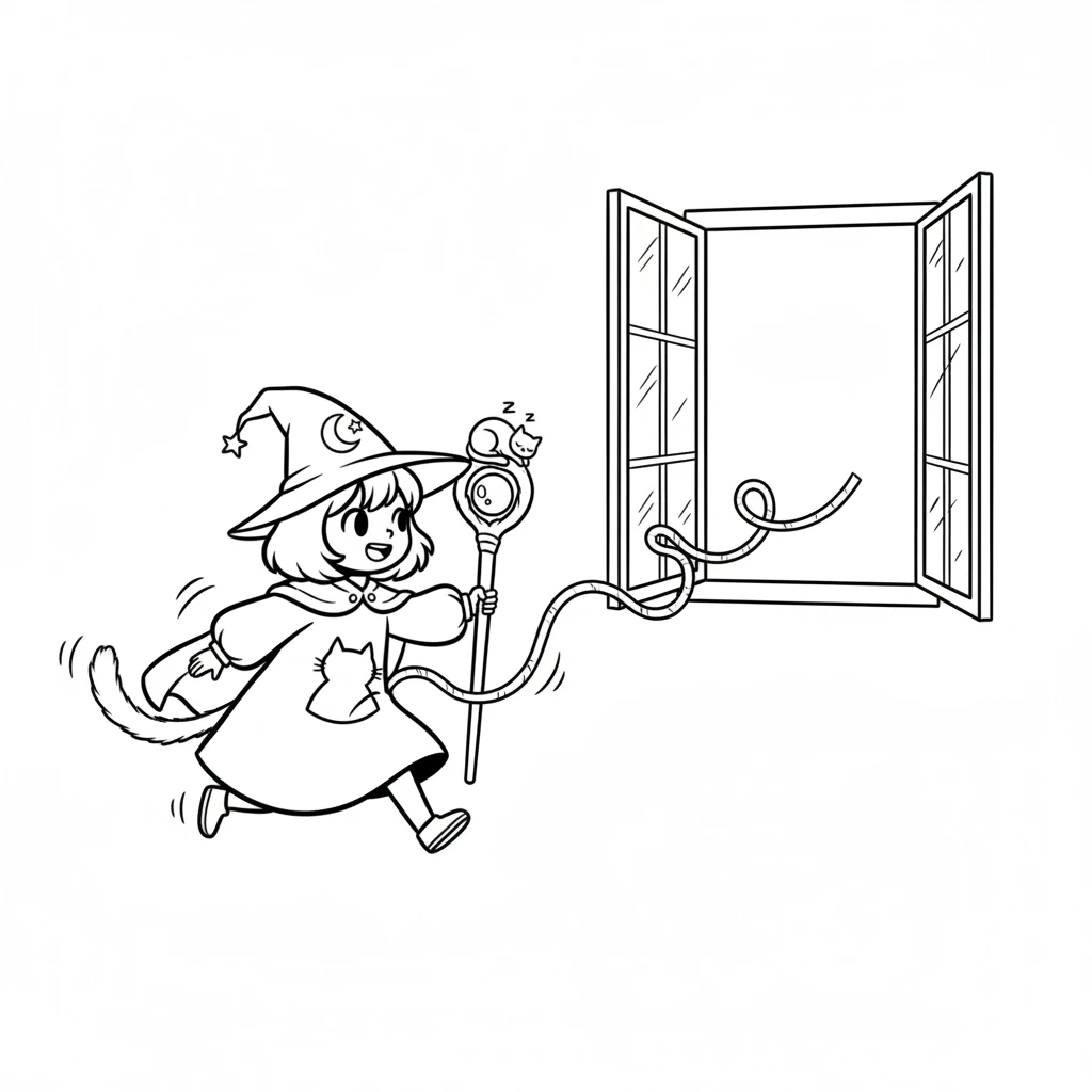 The magical yarn began to float gracefully towards the window. Luna followed its gentle pull, her tail swishing with excitement. The window was open, inviting her to explore.