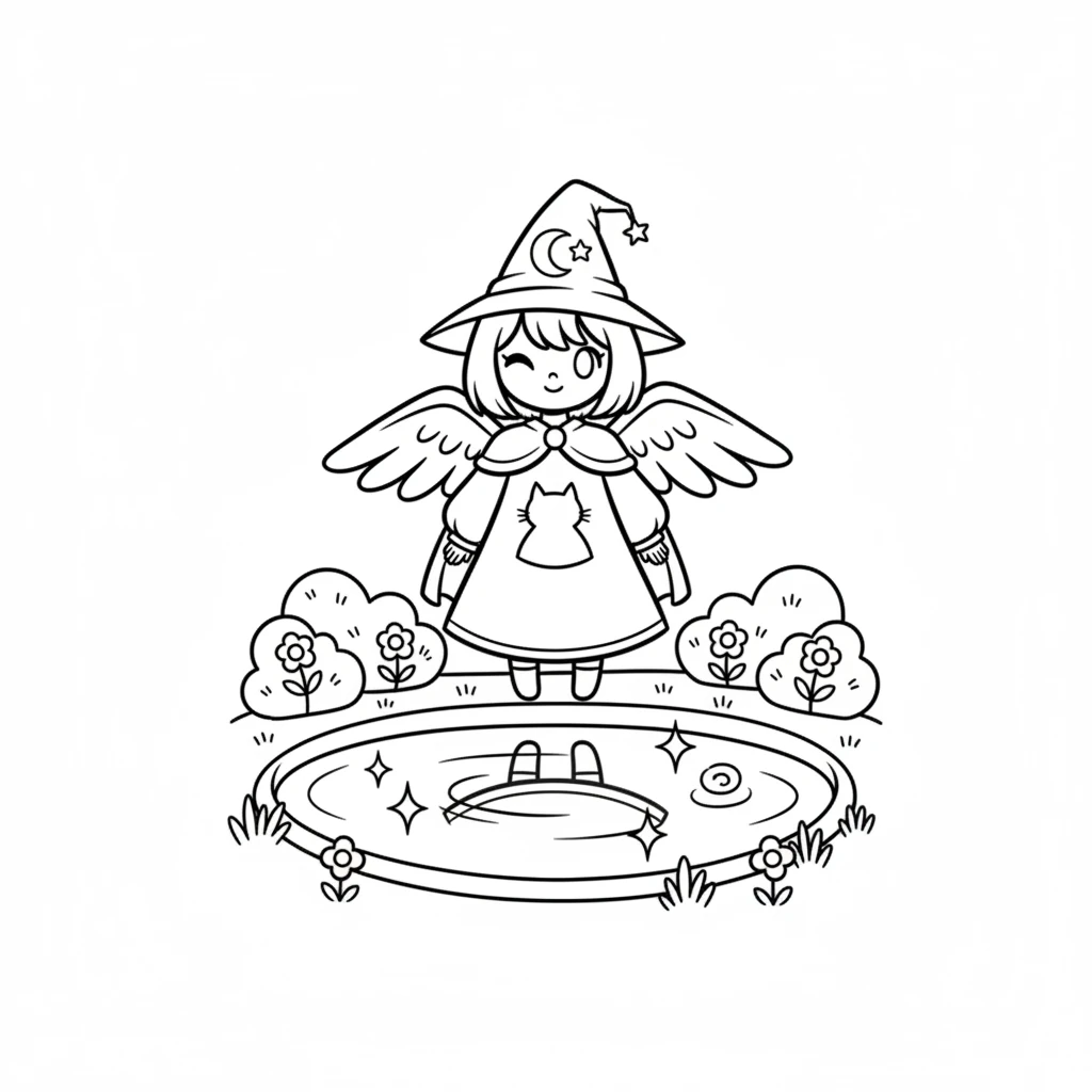 A playful wink escaped Luna's eye as she looked at her winged reflection. The pond rippled with a burst of magical, colorful light. The whole garden seemed to hum with joy.