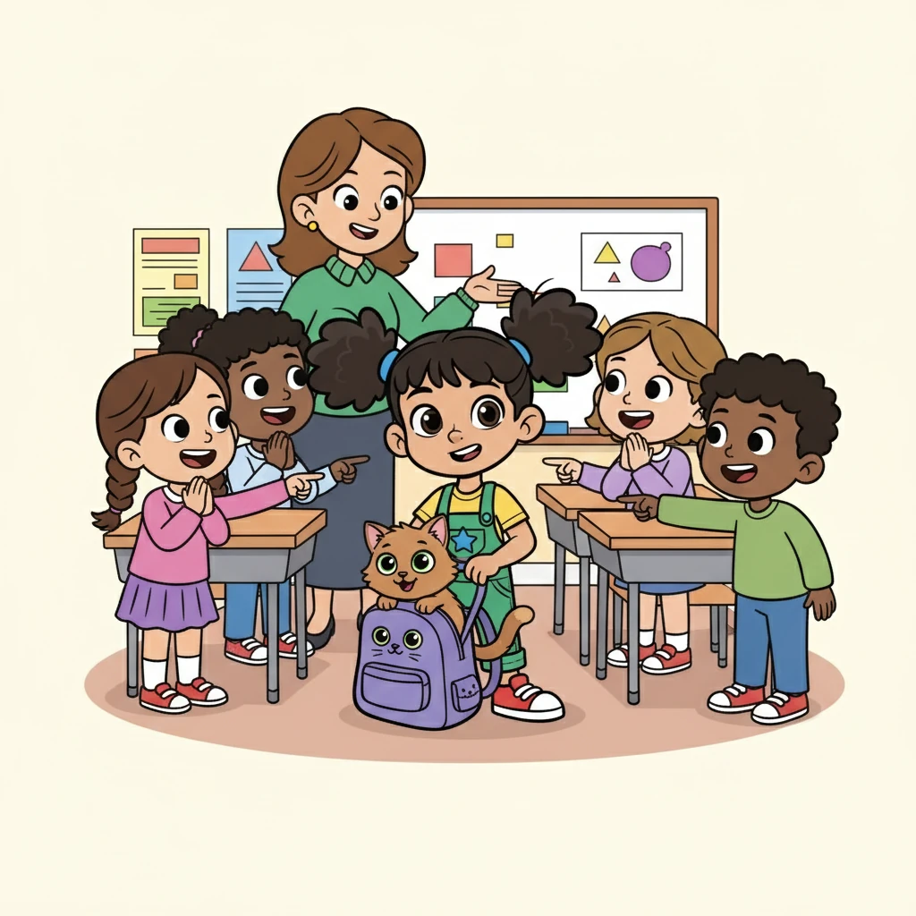 It turned out Frank had snuck into Mrs. Brown's backpack that morning, seeking a cozy ride to school. Mrs. Brown explained how he must have been hiding all morning. The class was thrilled and wanted to pet Frank.