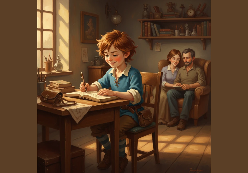 Back at home, Timmy sits at his desk and opens his diary to write all about his wonderful experience at the zoo. He smiles as he pens down his thought