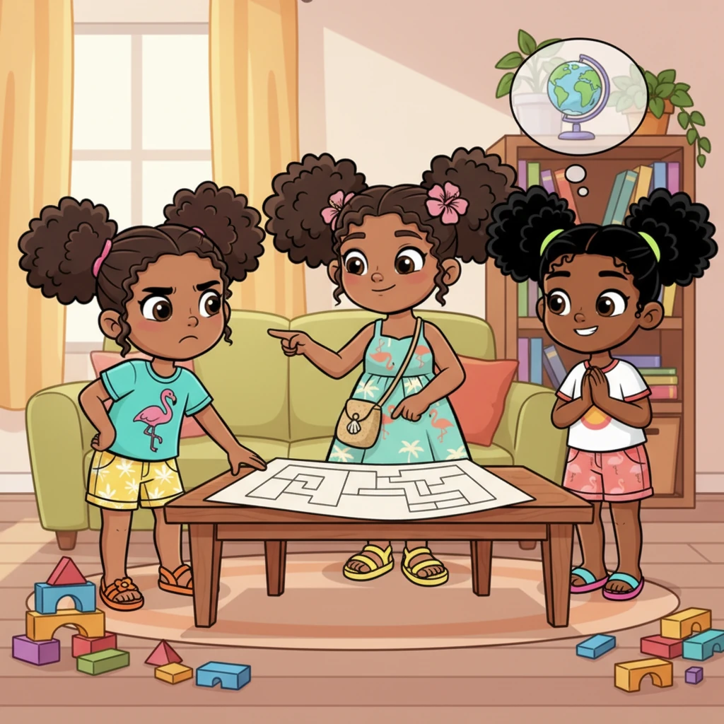 Back home, a tricky section of the blueprint leaves them stumped, their brows furrowed in concentration. Ashley sighs in frustration, but Bella gently reminds her of their progress, offering a supportive pat on the back. Sharee, observing from a distance, offers a cryptic hint about "looking at the bigger picture," encouraging them to persist without giving away the answer. Their determination shines through.