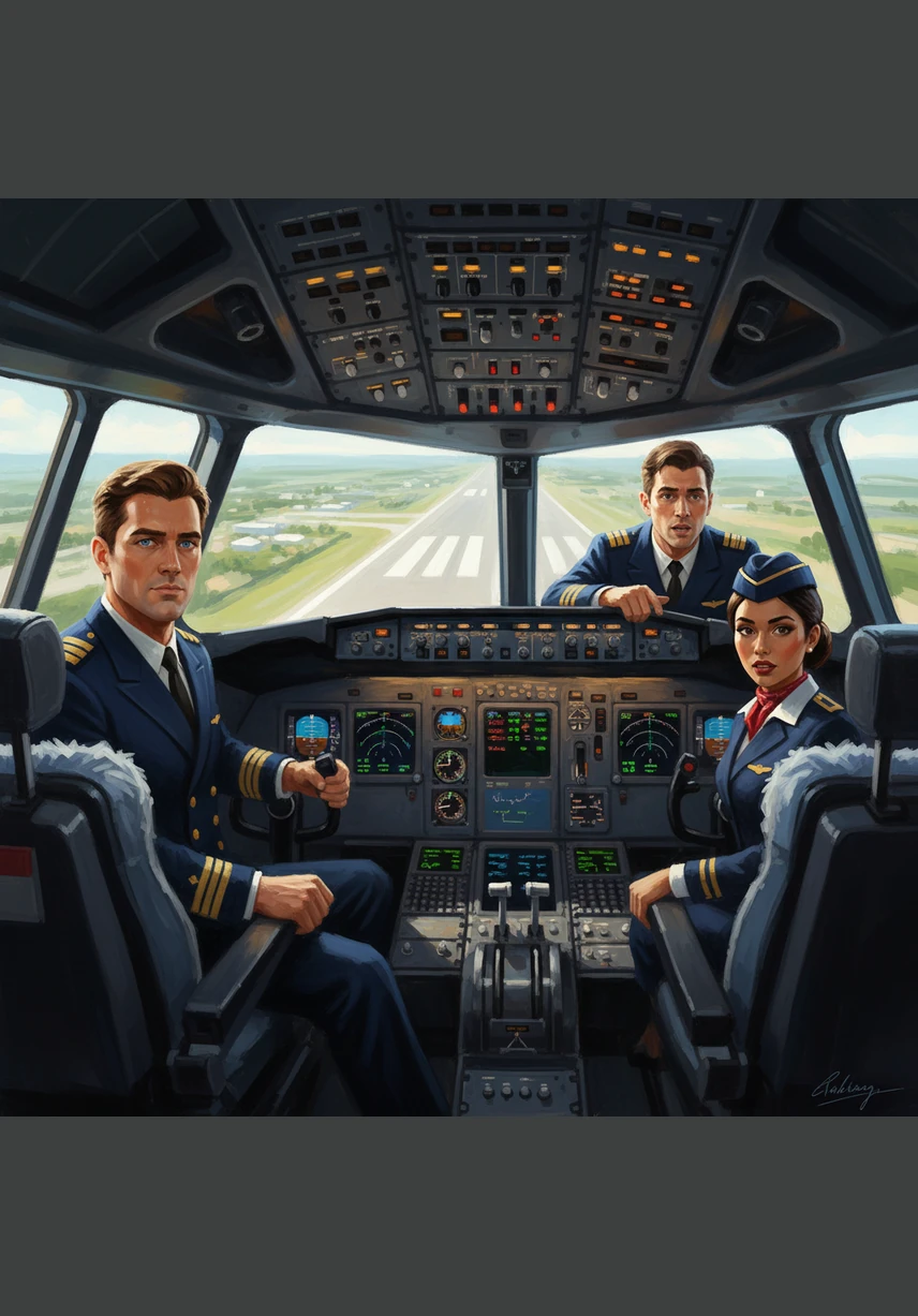 As the engines roar to life with a powerful hum, Captain Elias gently pulls back on the controls, lifting the massive silver bird into the air. Below, the city shrinks into a beautiful patchwork quilt of lights and streets, fading as they pierce through the first layer of soft white clouds.