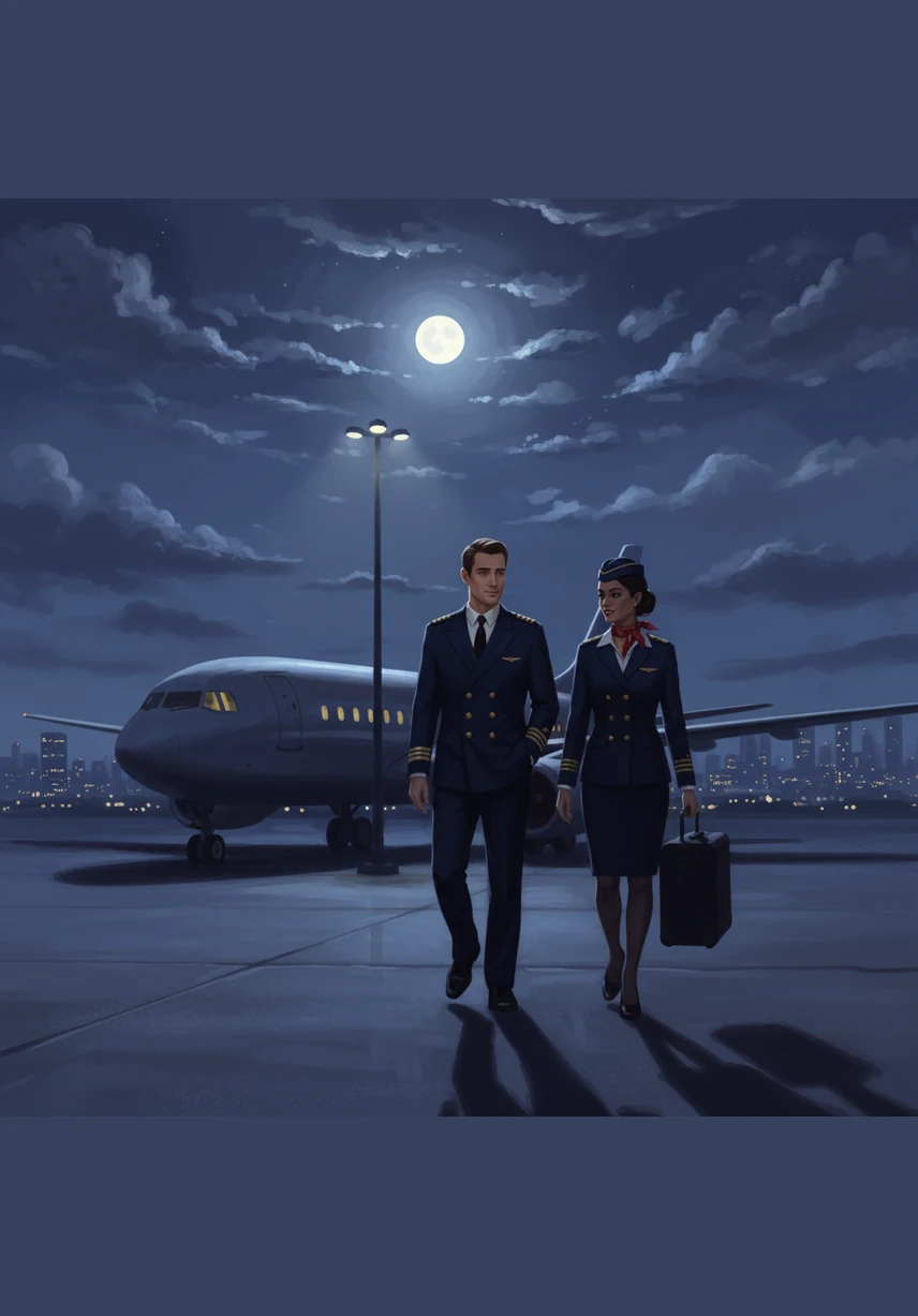 As the last passenger departs with a grateful wave, Elias and Maya stand by the cabin door, tired but deeply satisfied with their journey. They walk across the quiet tarmac under a moonlit sky, already looking forward to the next time they get to take flight.