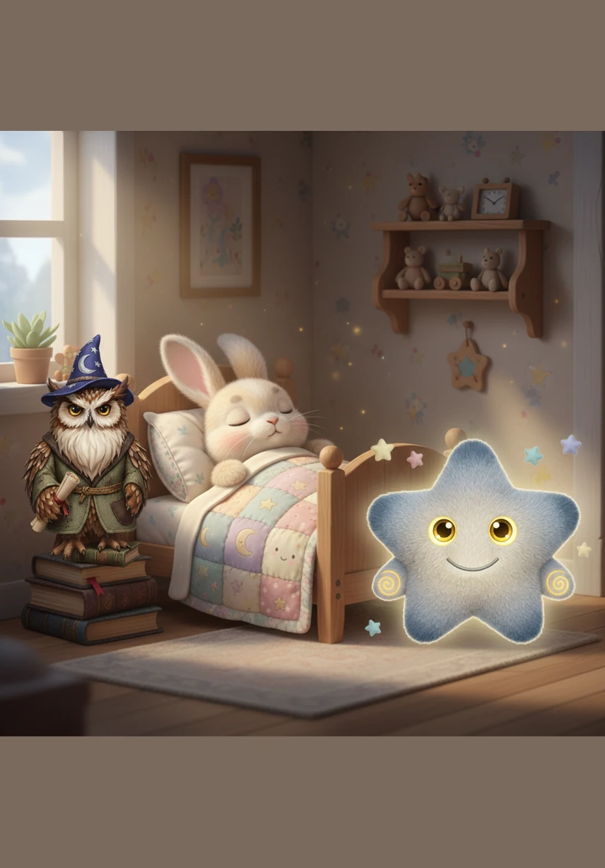 With his head on his pillow and his heart full of magic, Pip finally closed his eyes and drifted into a deep sleep. The little jar of stardust sat on his nightstand, glowing softly like a nightlight. Outside, the moon watched over the sleeping rabbit, keeping the world quiet and still.