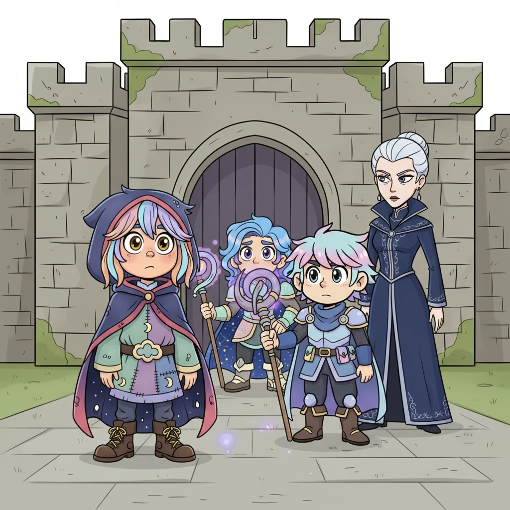 Armes, con un'espressione rassegnata ma determinata, si erge di fronte a Kael e alla consigliera Jal, una figura elegante ma severa. Accetta la sua posizione di "guinzaglio" per proteggere Kaos, un sacrificio evidente nei suoi occhi nocciola. L'aria tra loro è tesa, ma Armes mantiene la sua compostezza, nascondendo il suo vero intento.