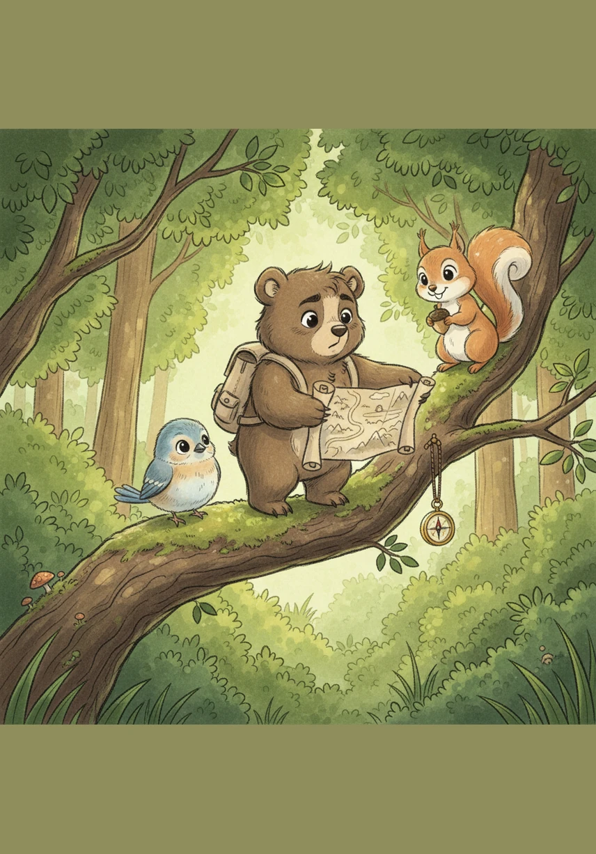 Near the babbling brook, Barnaby spots a young deer whose antlers are tangled in a thicket of thorny bushes. The deer is stuck and looks very worried as it tries to pull away.