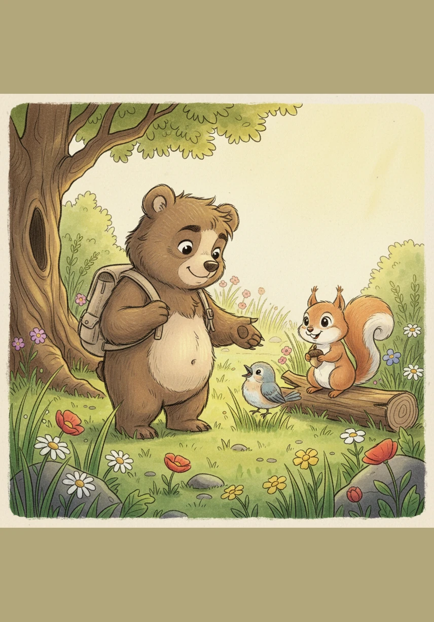 All the forest animals gather in a beautiful meadow to thank Barnaby for his helpful spirit. The birds fly overhead while the squirrels and deer wait to walk with their kind friend.