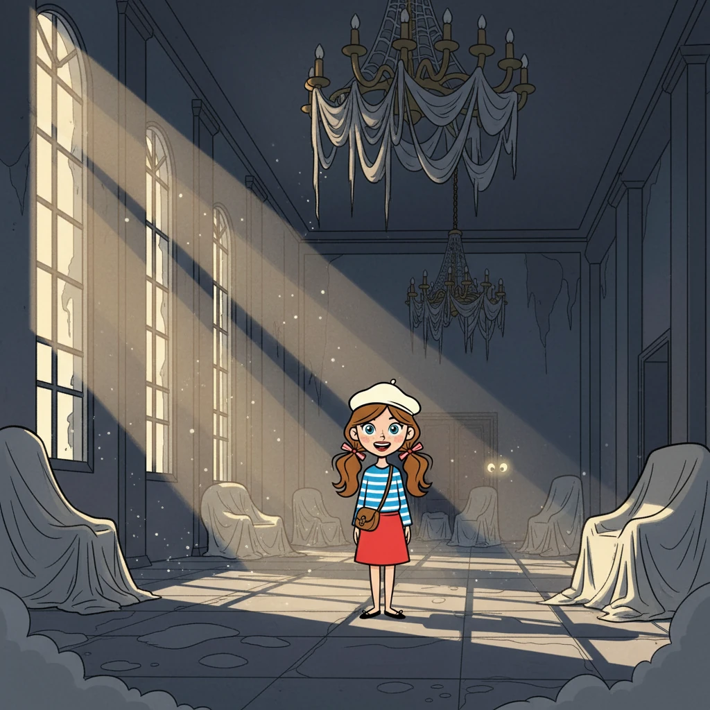 L'intérieur était plongé dans une obscurité profonde, seulement troublée par les rayons de soleil qui filtraient à travers les fenêtres poussiéreuses. Des toiles d'araignées pendaient des lustres, et un froid glacial enveloppait Elara. Elle sentit une présence, une sensation qu'elle n'était pas seule.