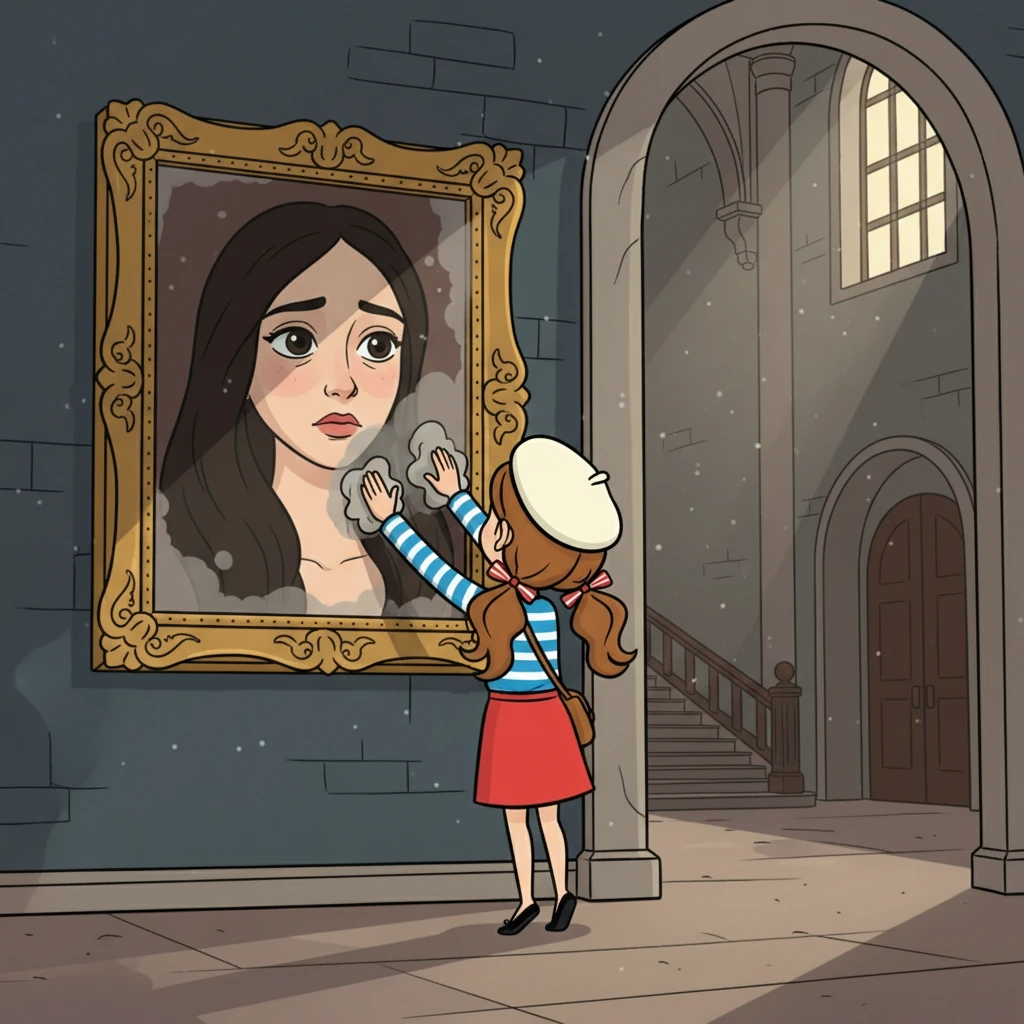 Dans le hall d'entrée, un portrait couvert de poussière semblait la fixer de ses yeux sombres. Elara s'approcha, curieuse, et essuya la poussière. Elle découvrit le visage d'une femme d'une beauté troublante, mais dont le regard portait une tristesse infinie.