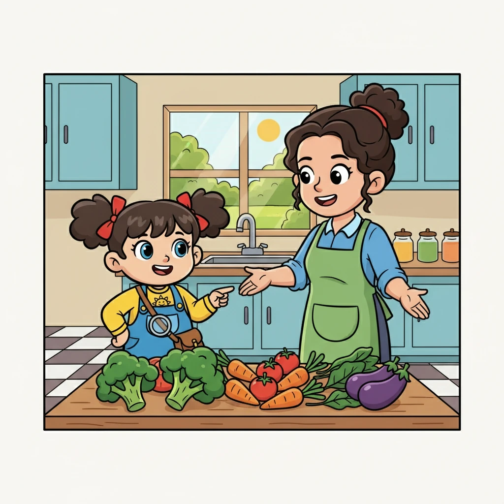 Ibu menjelaskan bahwa sayuran adalah makanan yang sangat baik untuk kesehatan. Mereka mengandung vitamin dan mineral yang membuat tubuh kuat dan sehat.