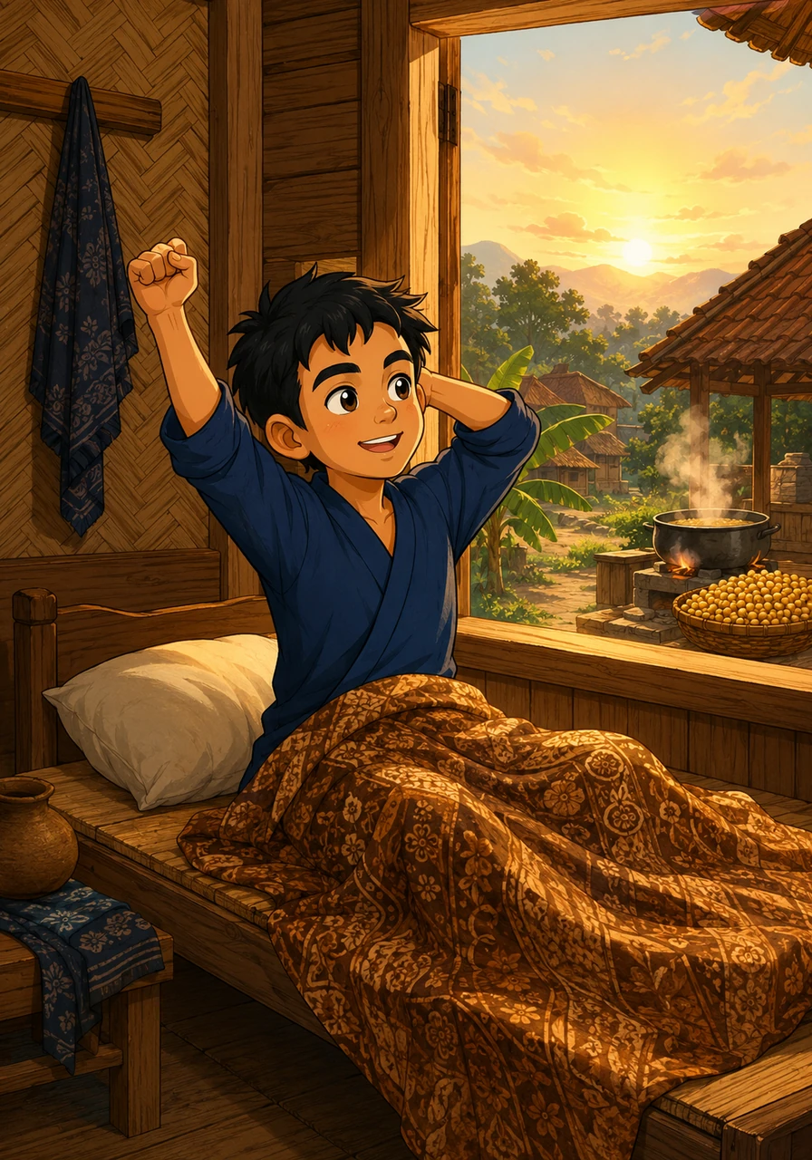 Mentari pagi baru saja terbit di ufuk timur Dusun Lintungpaku, Desa Karangpawitan, Kecamatan Kawali. Cecep terbangun oleh suara kokok ayam dan aroma khas kedelai rebus yang mulai memenuhi udara desa.