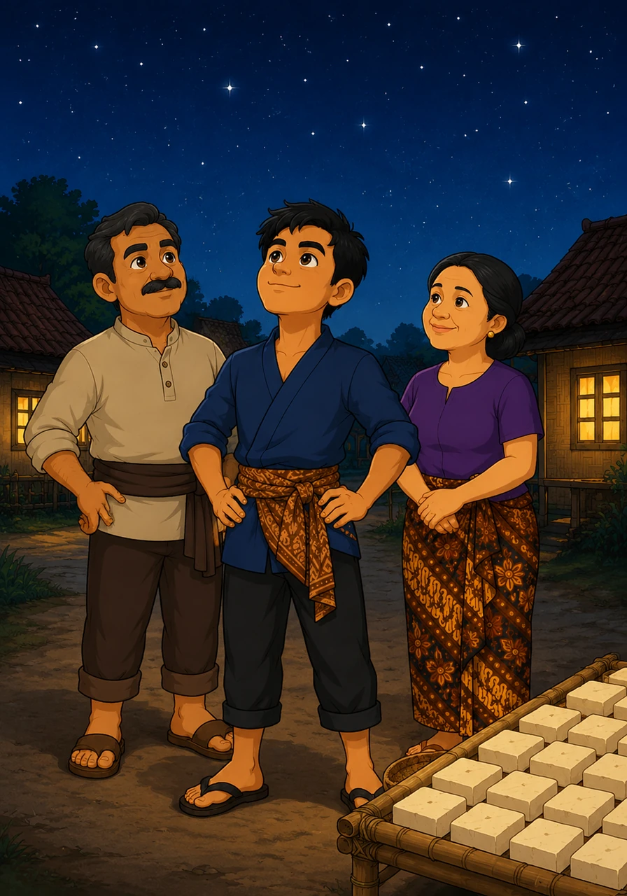 Ketika malam tiba dan lampu-lampu rumah mulai menyala, Cecep menatap langit bertabur bintang dengan rasa bangga. Dia tahu bahwa esok hari, aroma harum tahu Lintungpaku akan kembali membawa berkah bagi seluruh warga desanya.