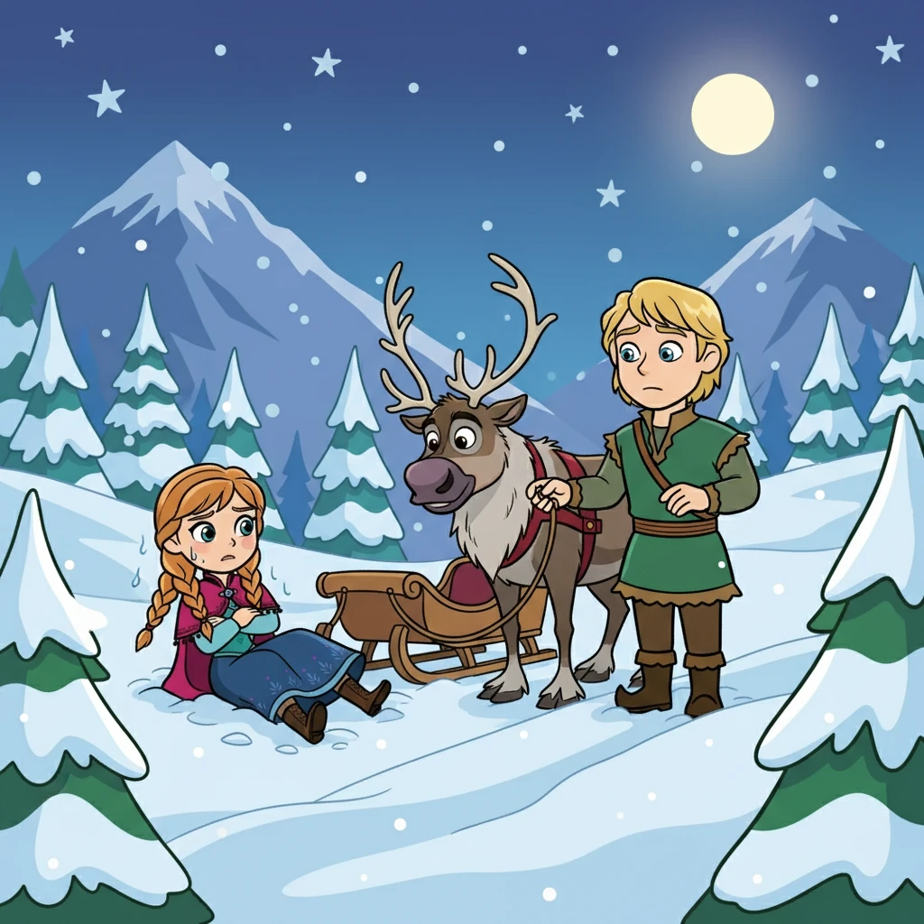 Kristoff and Sven stumbled upon Anna, who was lost and struggling in the snow. He reluctantly agreed to help her, a decision that would change both their lives. Their adventure began.