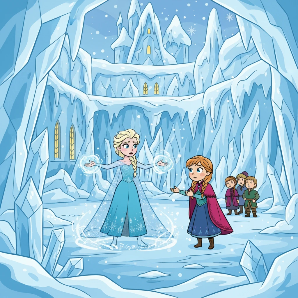 They finally found Elsa, who was struggling to control her icy abilities. Elsa had unintentionally frozen Arendelle in an eternal winter. Anna tried to reason with her sister.