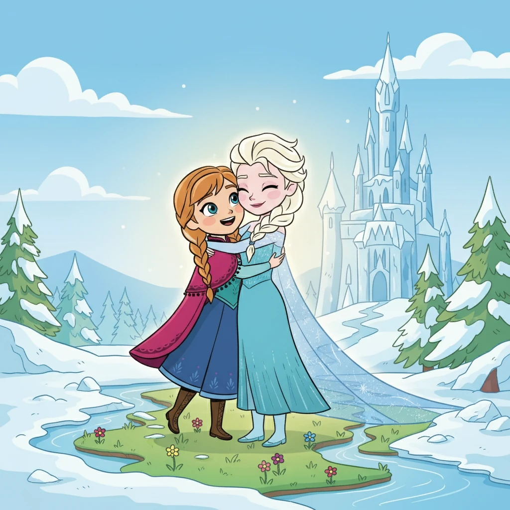 Elsa embraced Anna, and her act of love broke the icy curse. Anna was healed, and the kingdom began to thaw.