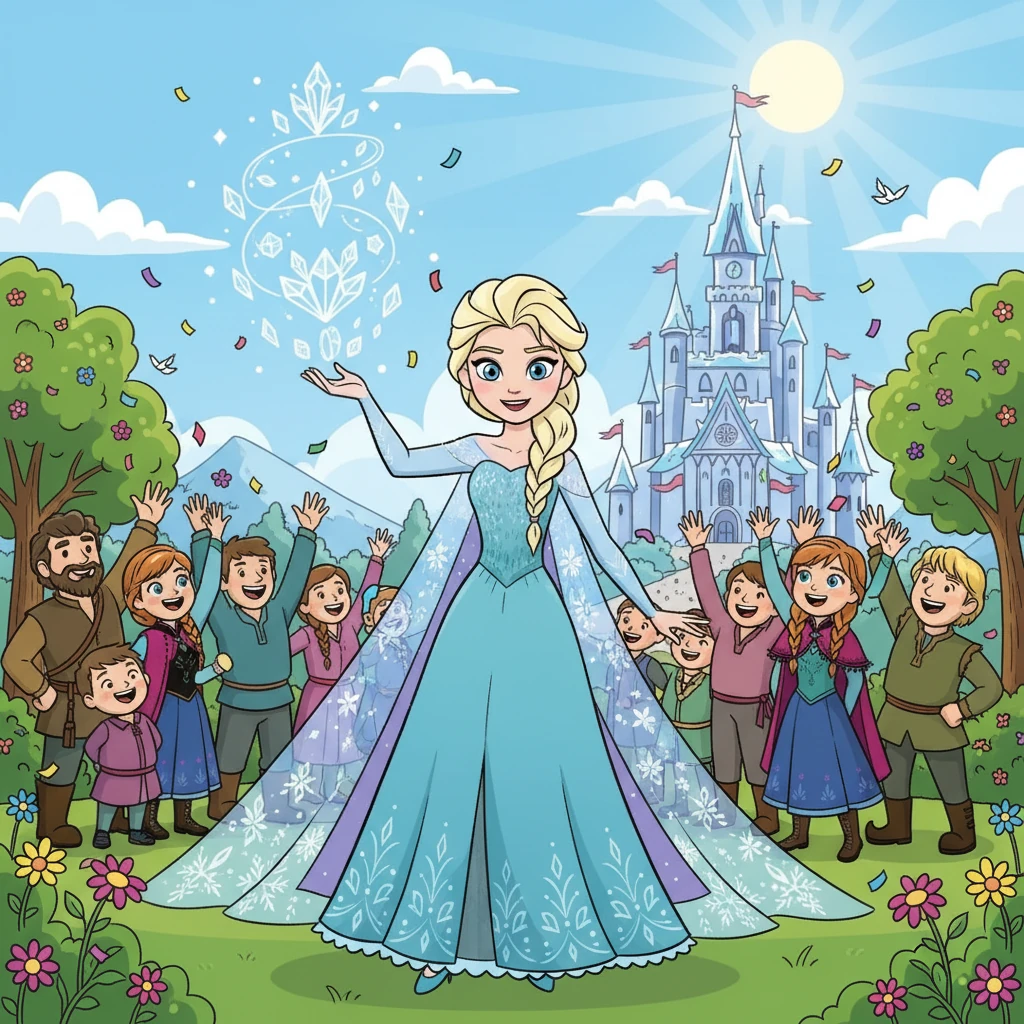 With Anna healed, Elsa learned to control her powers, embracing her true self. The kingdom rejoiced, celebrating the end of winter.
