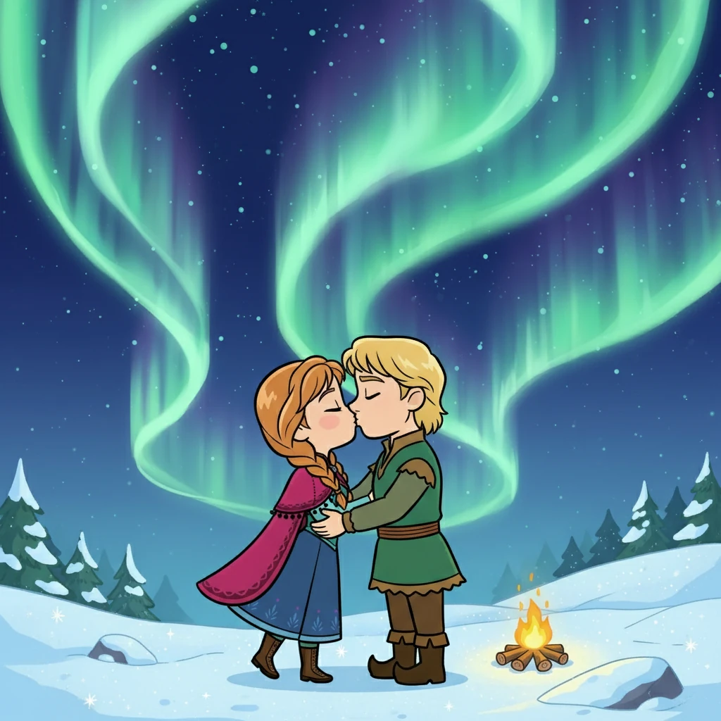 They shared a kiss under the shimmering Northern Lights, a symbol of their enduring love and the magic of their shared journey. Their happiness was complete.