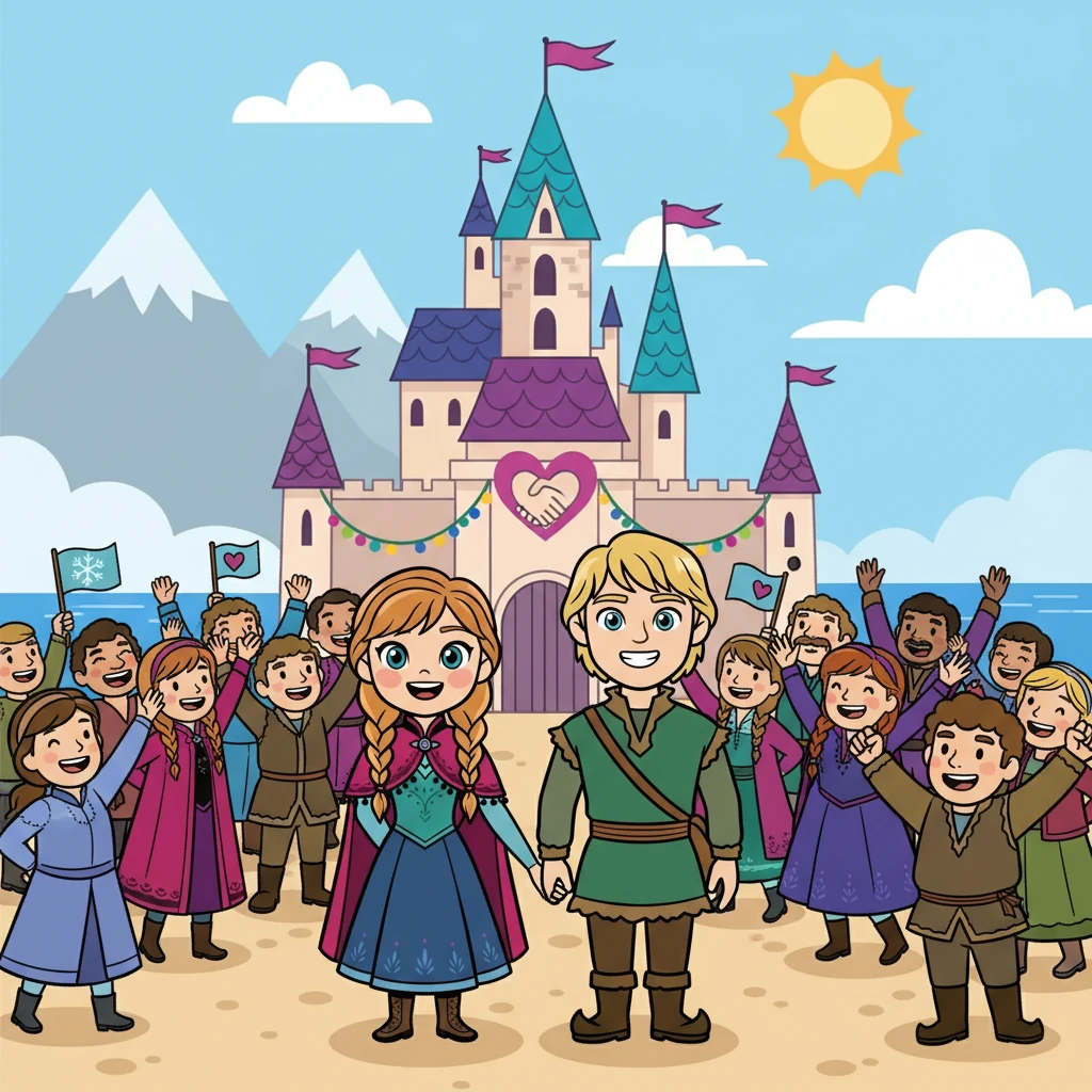 The kingdom of Arendelle celebrated a new era of peace, love, and friendship. Anna and Kristoff's story would be told for generations, a reminder of the power of true love and the importance of family.