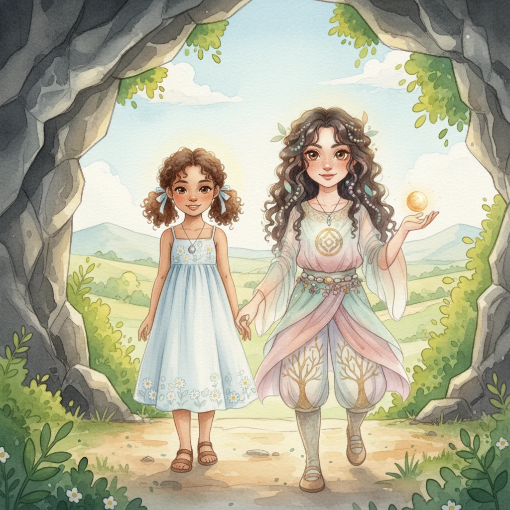 With the radiant gem carefully held, Florence and Wealth emerge from the cave, their faces alight with joy and accomplishment. The sunlight feels even warmer now, and their friendship shines brighter than ever. They know this magical gem is a symbol of their incredible journey and the unbreakable bond they share.