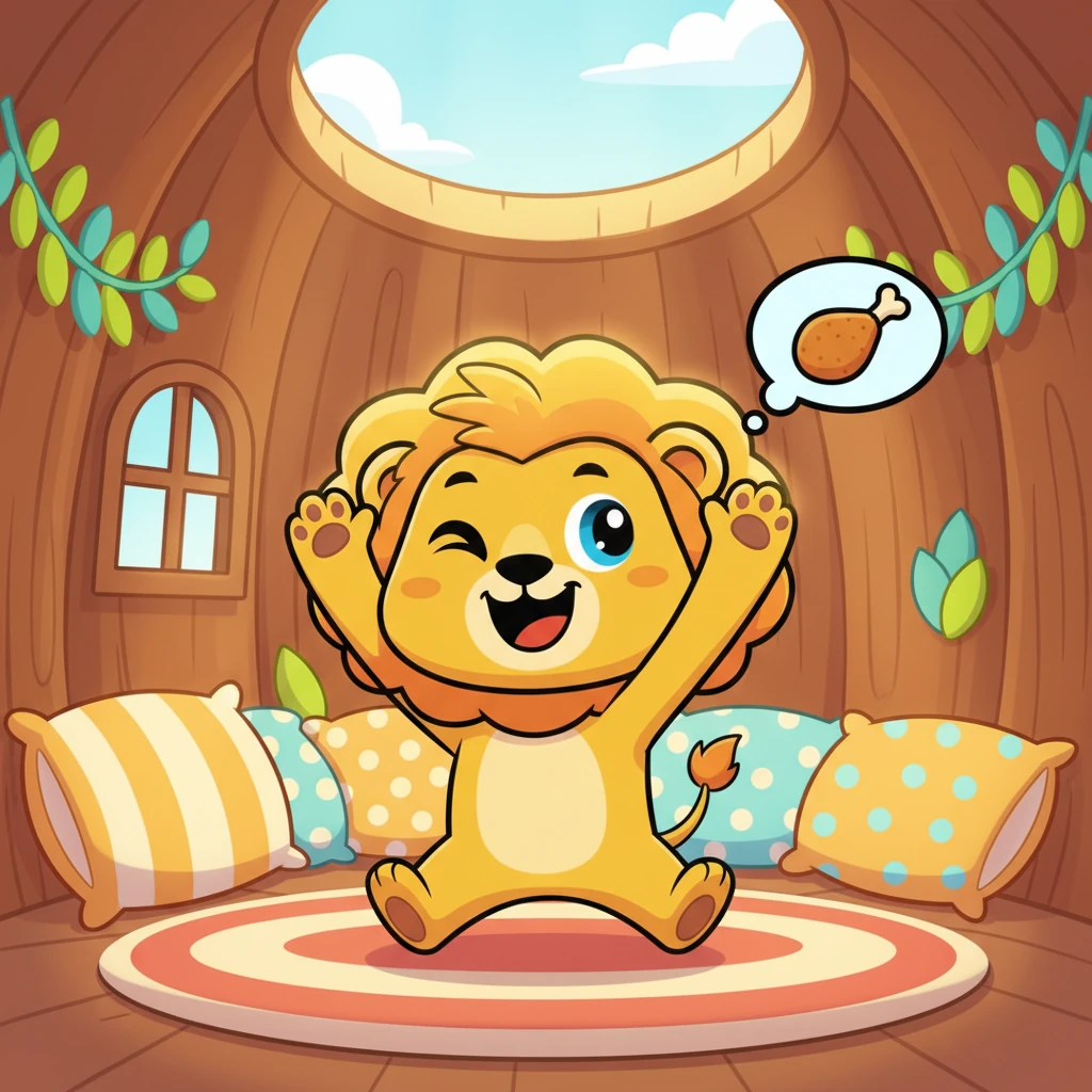 Leo the Lion wakes up with a rumble in his tummy, not for gazelles, but for something surprisingly crunchy and delicious. His big, friendly eyes blink open in his cozy, brightly colored den, a thought bubbling up in his magnificent mane. He stretches his giant paws, a mischievous grin spreading across his face.