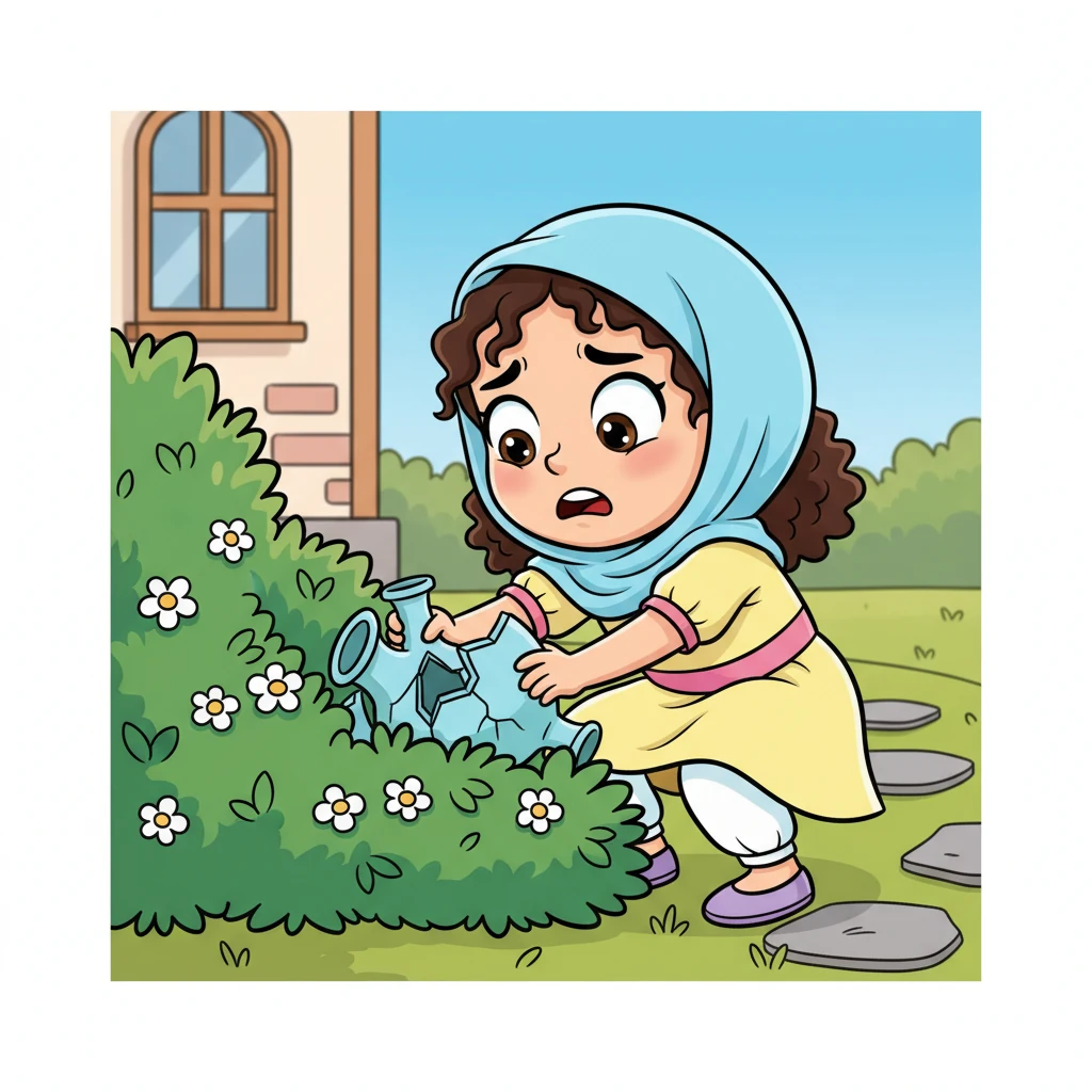 گھبرائی ہوئی زارا نے جلدی سے گلدان کے ٹکڑوں کو جھاڑیوں کے پیچھے چھپانا شروع کر دیا۔ اس نے ادھر ادھر دیکھا کہ کہیں اماں نے اسے دیکھ تو نہیں لیا۔ اس کے چہرے پر پریشانی صاف نظر آ رہی تھی۔