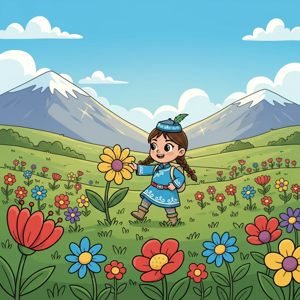 Однажды Айгуль гуляла по лугу, усыпанному яркими цветами, и увидела, как солнце играет на вершинах гор. Она знала, что горы – это не просто камни, а дом для многих животных и растений.