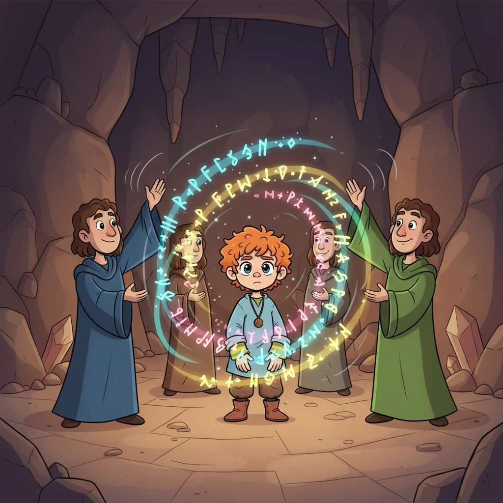 The robed figures gathered around Niko, their hands raised in a mesmerizing dance. Glowing runes swirled around him, casting vibrant colors across the cavern walls. A gentle hum vibrated through the air, promising a magnificent change.