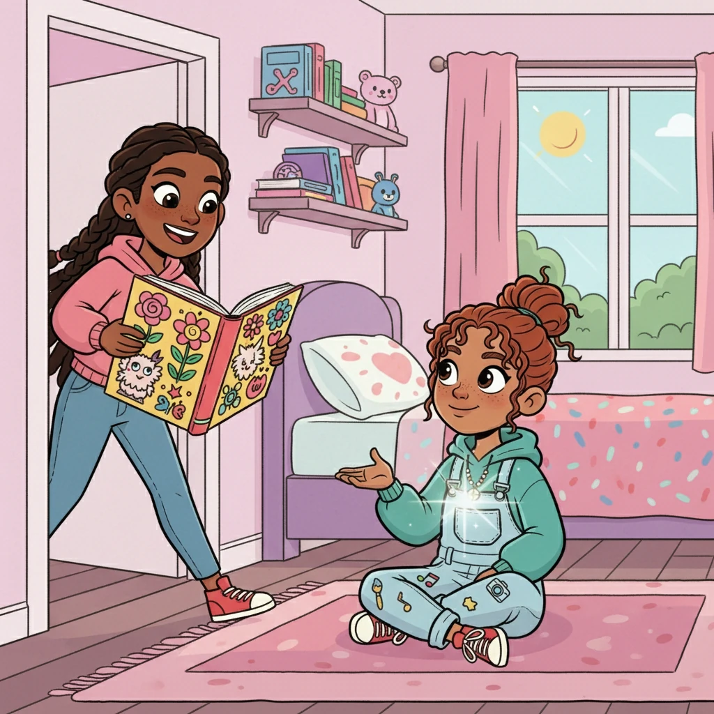 Suddenly, Lucy's best friend, Maya, burst into her room, holding a colorful sketchbook. Maya excitedly showed Lucy her latest drawings, filled with vibrant flowers and whimsical creatures. Lucy felt a spark of inspiration ignite within her.