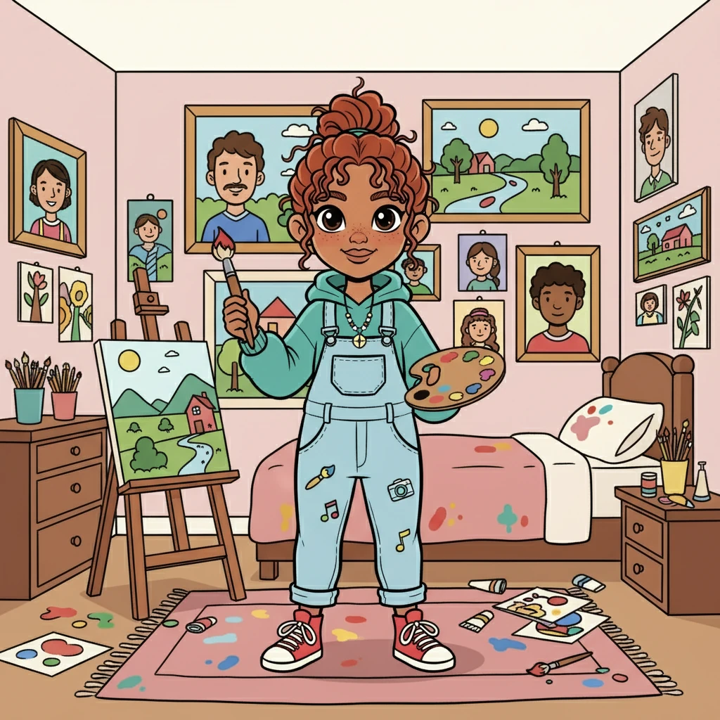 Days turned into weeks, and Lucy's painting skills improved. Her room transformed into a colorful gallery, filled with portraits of her friends and family, and landscapes inspired by her neighborhood. She discovered a passion she never knew she had.