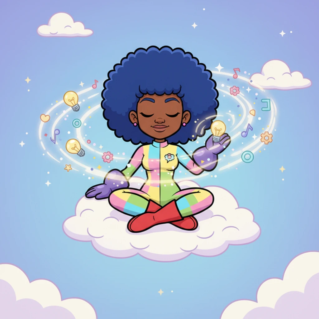 Taylor retreats to her old daydreaming spot, a cozy nook filled with whimsical clouds and floating ideas. She closes her eyes, tapping into her incredible imagination, a power she thought she'd left behind. Brilliant ideas spark and swirl around her head, forming a clever plan to outsmart Dr. Fred-Bot and reverse his mischievous magic.
