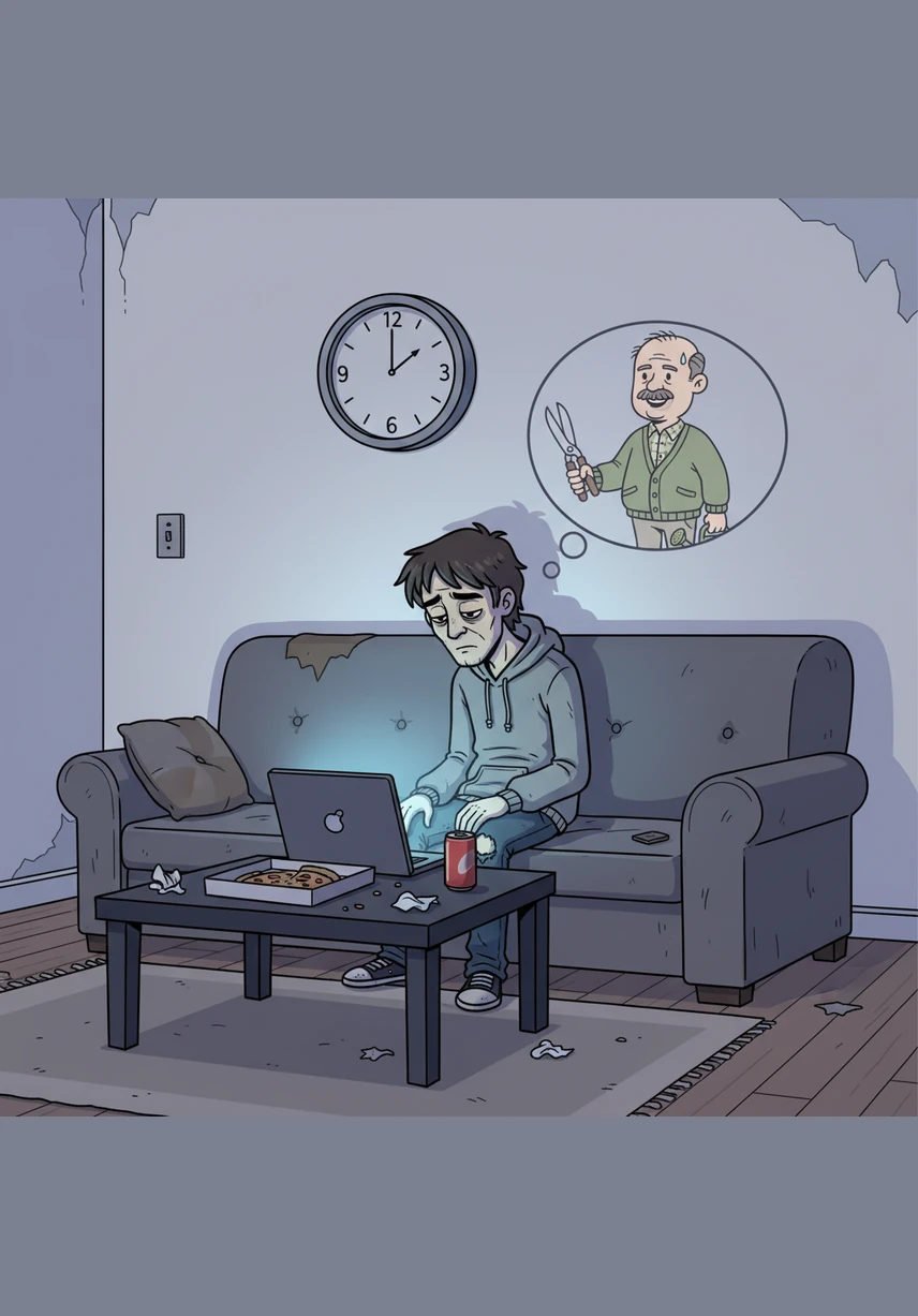 凌晨三点的公寓被死寂包围,林默陷在沙发里,电视荧幕的冷光将他的影子拉得很长。这种粘稠的孤独感像潮水般涌动,失眠的痛苦如钢针般刺痛着他的太阳穴。